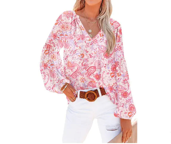 Printed Long Sleeve Pullover Tops