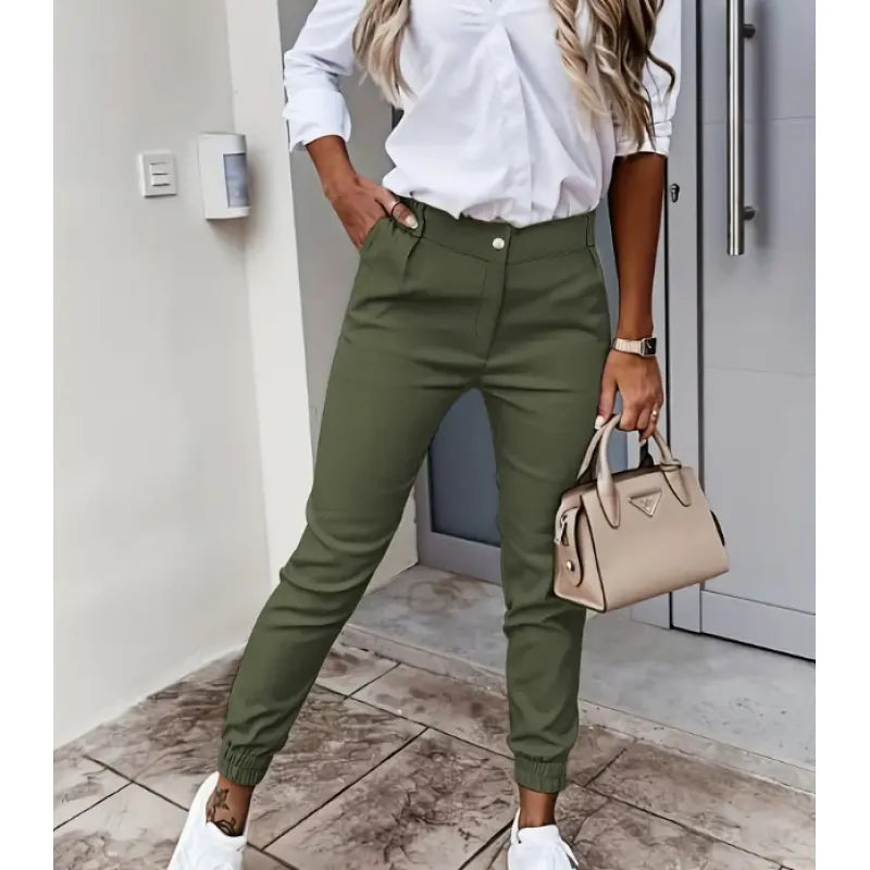 Women's Autumn Pocket Slim Fashion Casual Cropped Trousers