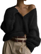 Yimoon Womens Fuzzy Cardigan V Neck Long Sleeve Button Down Slouchy Furry Knit