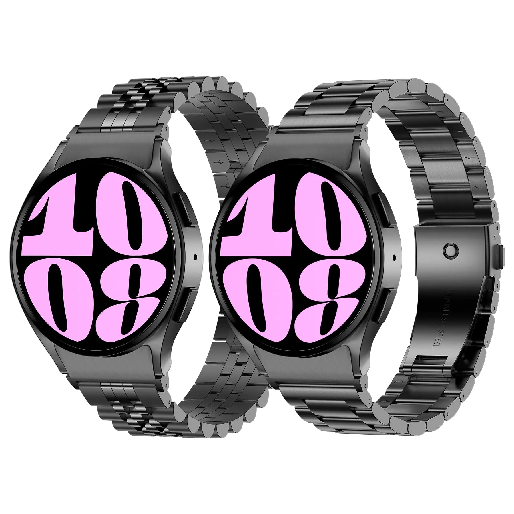 iiteeology - Correa de acero inoxidable sin huecos para Samsung Galaxy Watch 7, Galaxy Watch 6 Classic, Galaxy Watch 5 y Galaxy Watch 4 (47 mm, 46 mm, 45 mm y 43 mm), color negro y negro