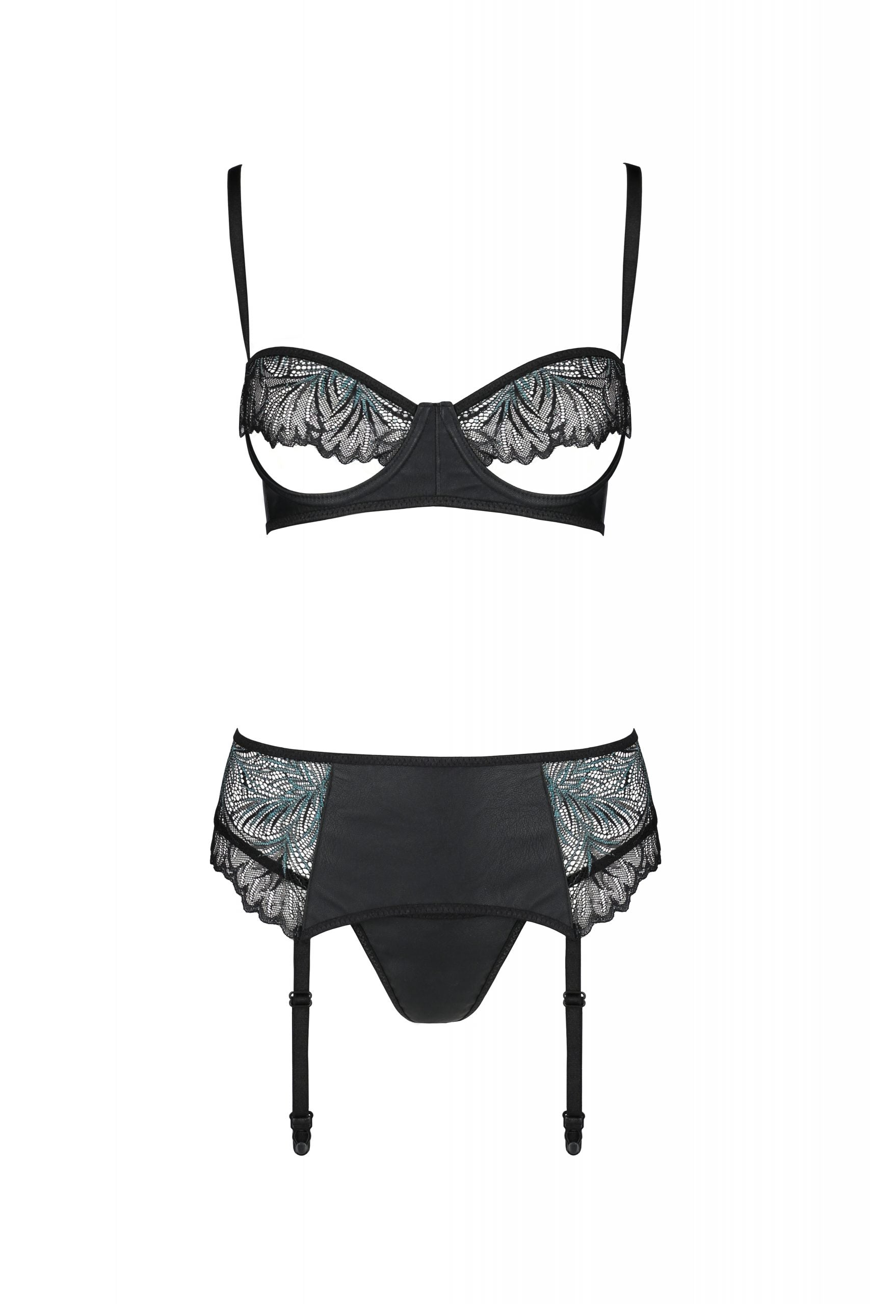 Sexy Open Cup Bra & Sheer Lace Garter String Set Passion Astrida