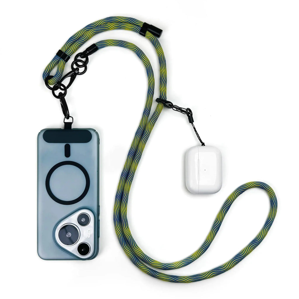 Universal Phone Lanyard Adjustable Crossbody Cell Phone Lanyard Neck Strap with 2 Lobster Clips 2 Phone Tether Tab Two-Color Braided Phone Strap Compatible with Most Smartphones (Yellow&Blue)