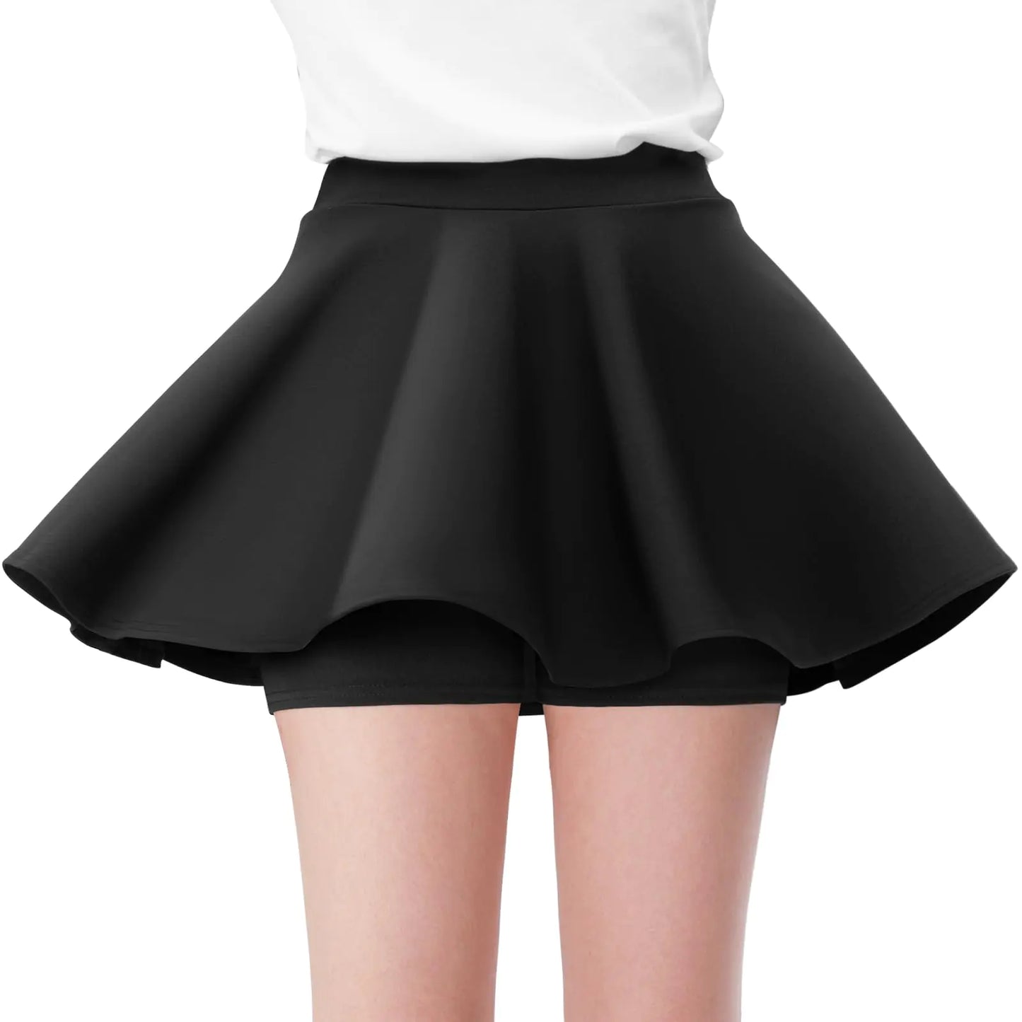 Comfyouth Girls Skirts Casual Mini Flare Pleated Skirt with Shorts High Waisted Skater Skirt A Line Skorts Black