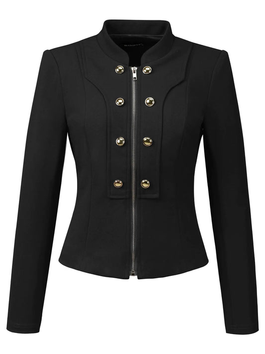 Allegra K Vintage Jacket for Womens Double Breasted Steampunk Casual Zip Up Jacket Large Black