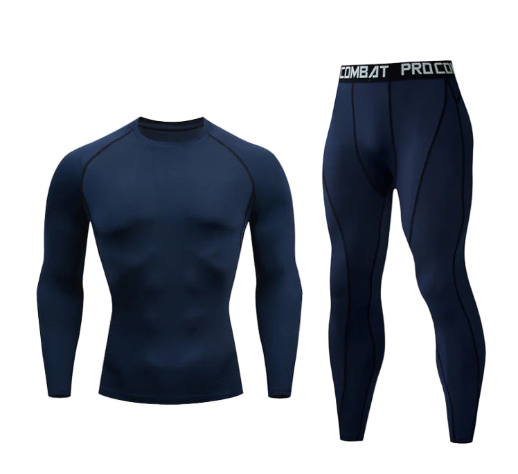 Men’s Fitness Set – Long Sleeve Athletic Outfit with Running Tights