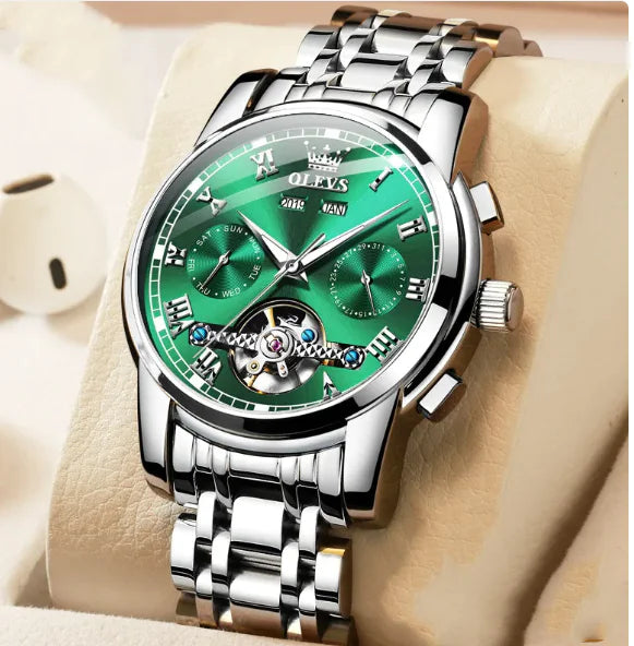 Waterproof Luminous Mechanical Men's Watch with Stainless Steel Strap