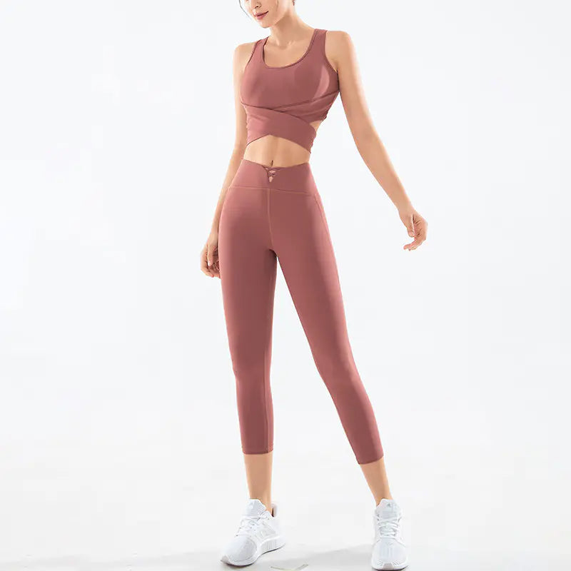 Shockproof Sports Vest and Leggings Set for Yoga