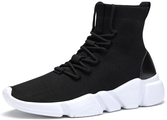 Zapatillas altas Santiro para hombre, ligeras, de estilo calcetín, sin cordones, para correr, color negro, talla 15 (EE. UU.)