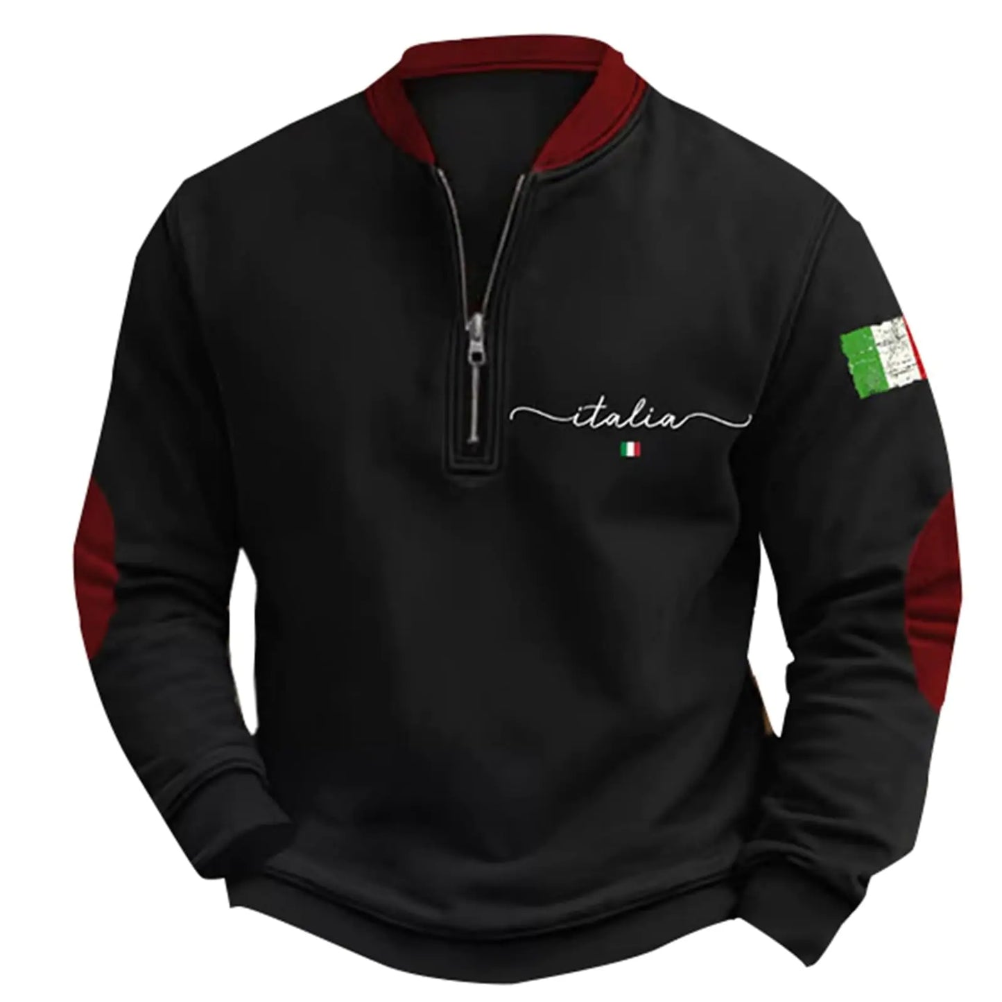 AOIROE Italian Flag Hoodie 3D Printing Casual Sweatshirt Pullover Mens Vintage Knit Print Zip-Up Sweatshirt Stand Collar