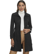 Allegra K Damen-Wildledermantel mit Gürtel, langer Reißverschluss, Größe XL, Schwarz