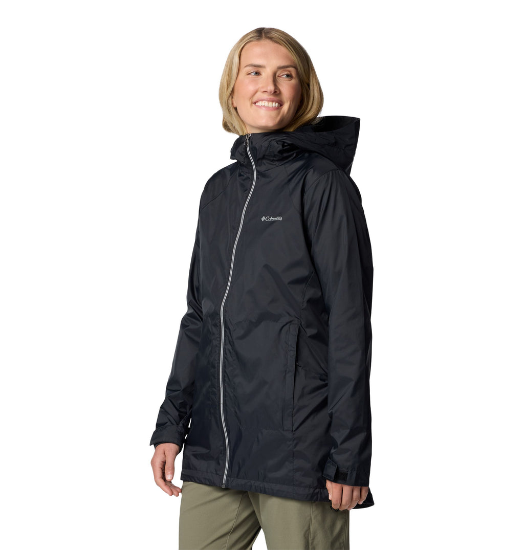 Columbia Womens Switchback II Lined Long Rain Jacket Black 1X