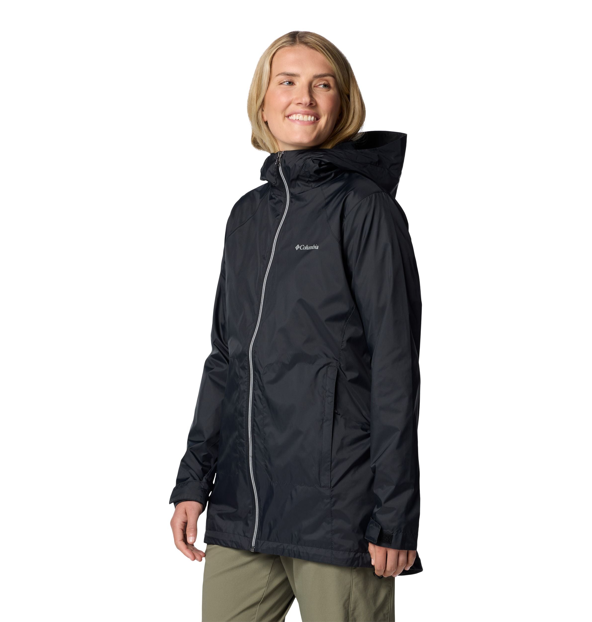 Columbia Womens Switchback II Lined Long Rain Jacket Black 1X