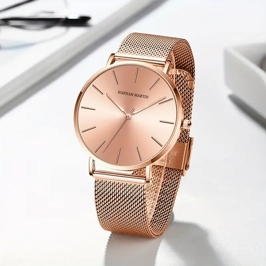 Stainless steel mesh belt waterproof ladies and women's watch High quality furnace gold plating rose gold student watch