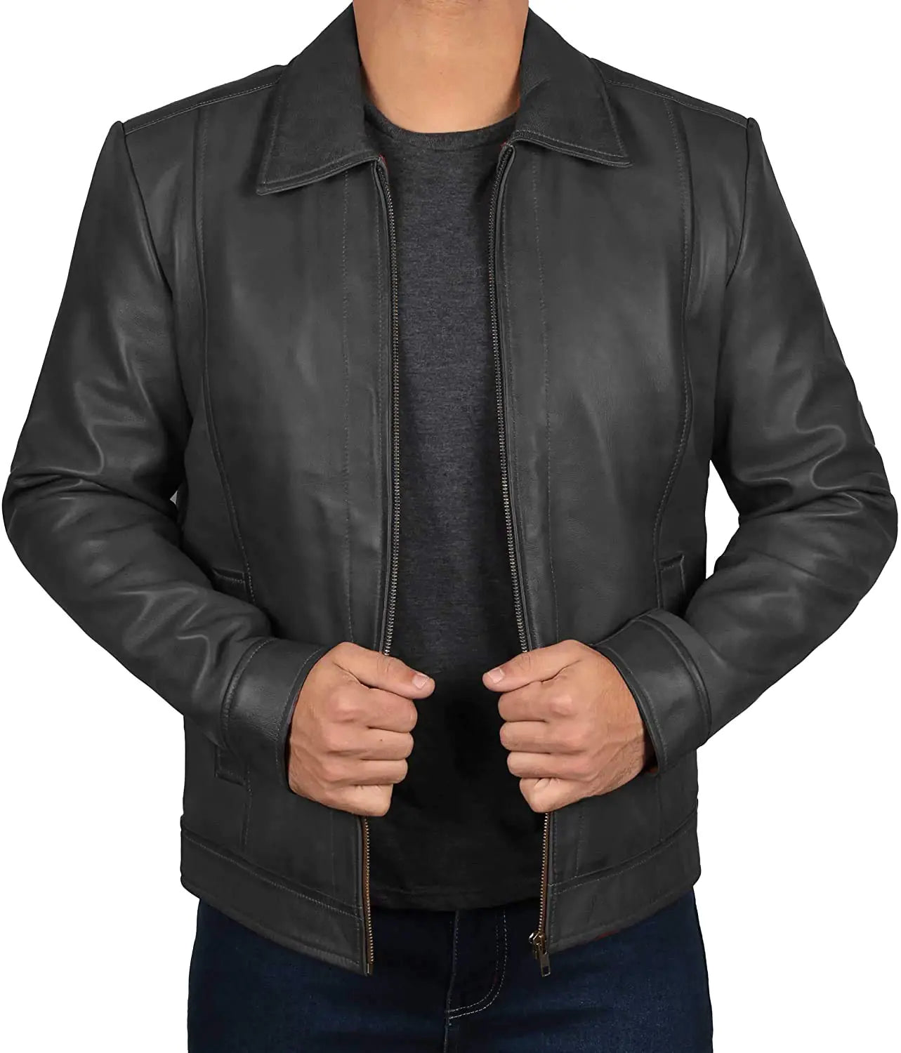Chaqueta de cuero negra estilo vintage Blingsoul para hombre | [1103533] Black Wick M