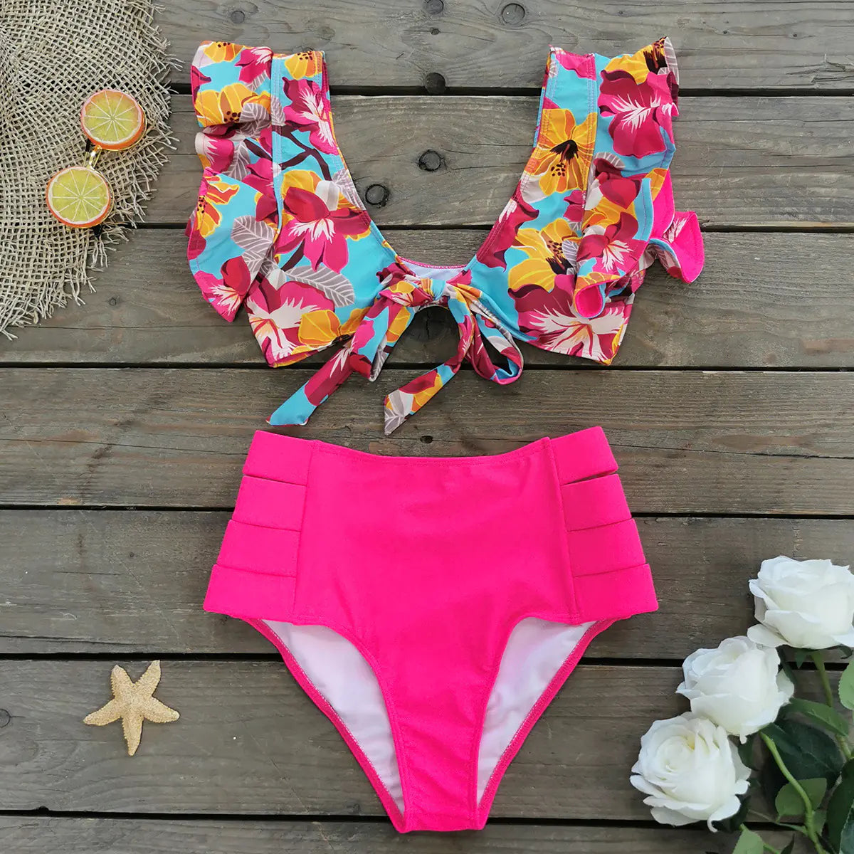 Ruffled High-Waisted Bikini Swimsuit