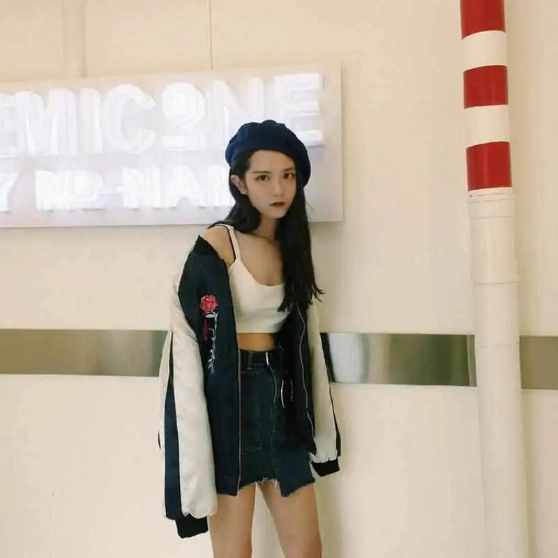 Floral Embroidery Bomber Jacket