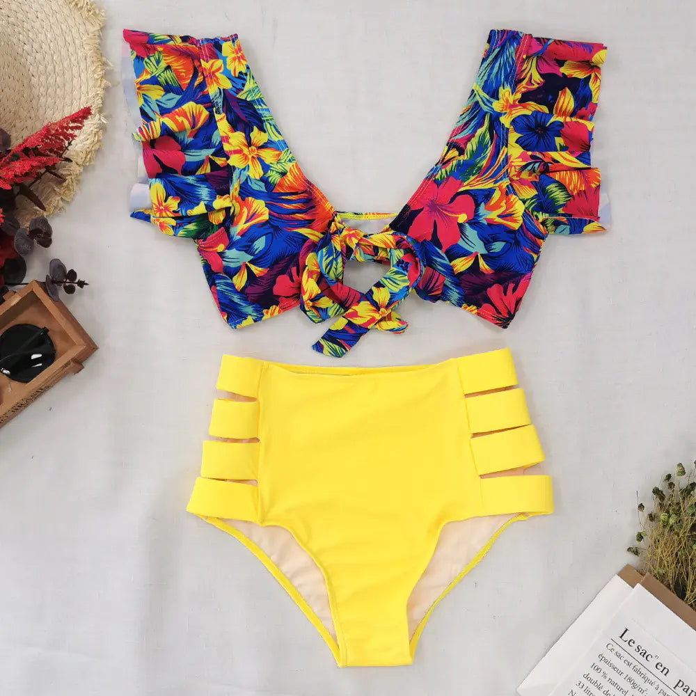 Ruffled High-Waisted Bikini Swimsuit