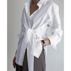 Women Loose Tie Long Sleeve Casual Shirt