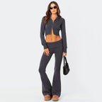 Women's High-Waist Knit Hooded Set: Fashionable Long-Sleeve Top & Trousers