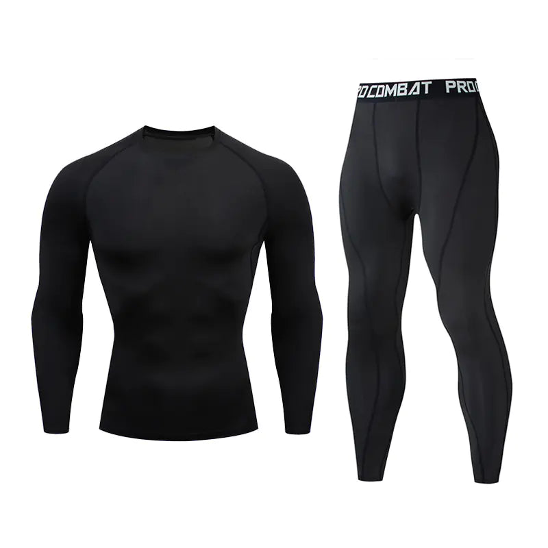 Men’s Fitness Set – Long Sleeve Athletic Outfit with Running Tights
