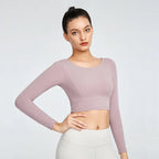 Long Sleeve Yoga Wear Tight T-shirt with Chest Pad