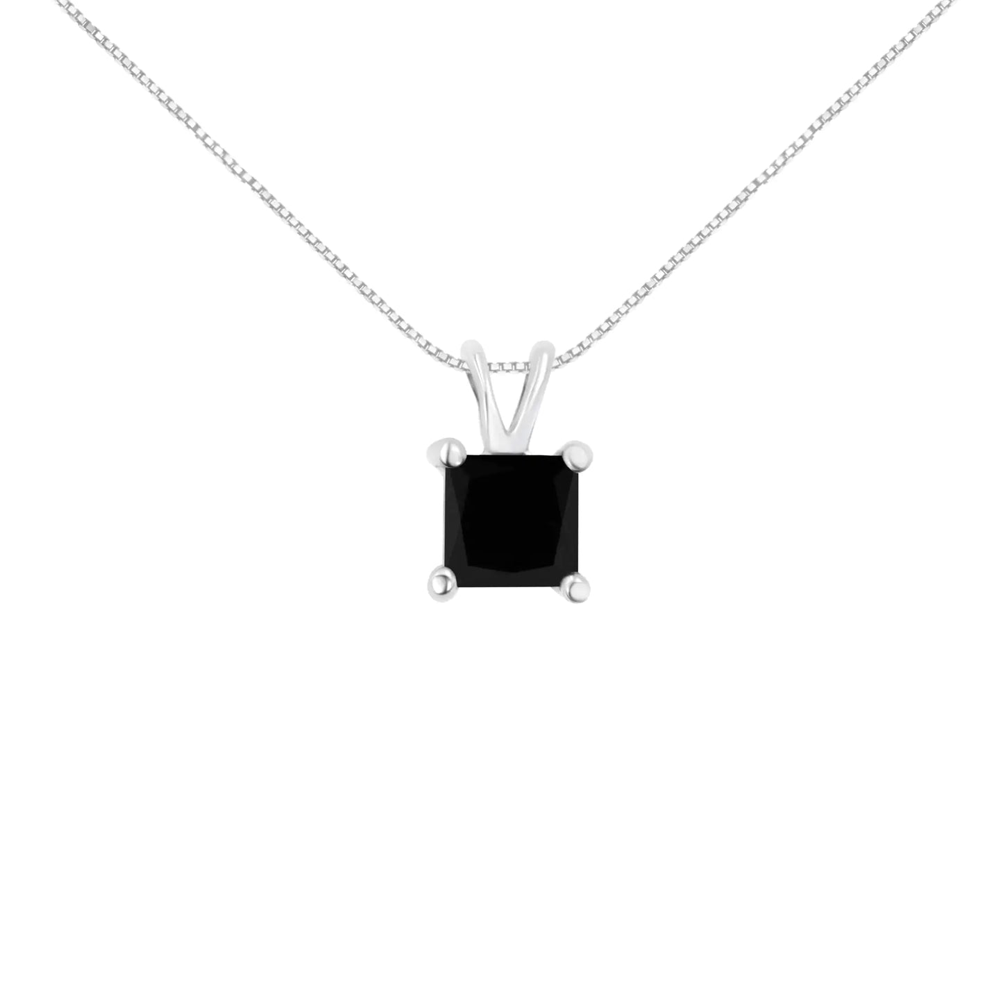 Black Diamond Solitaire Pendant Necklace .925 Sterling Silver Treated