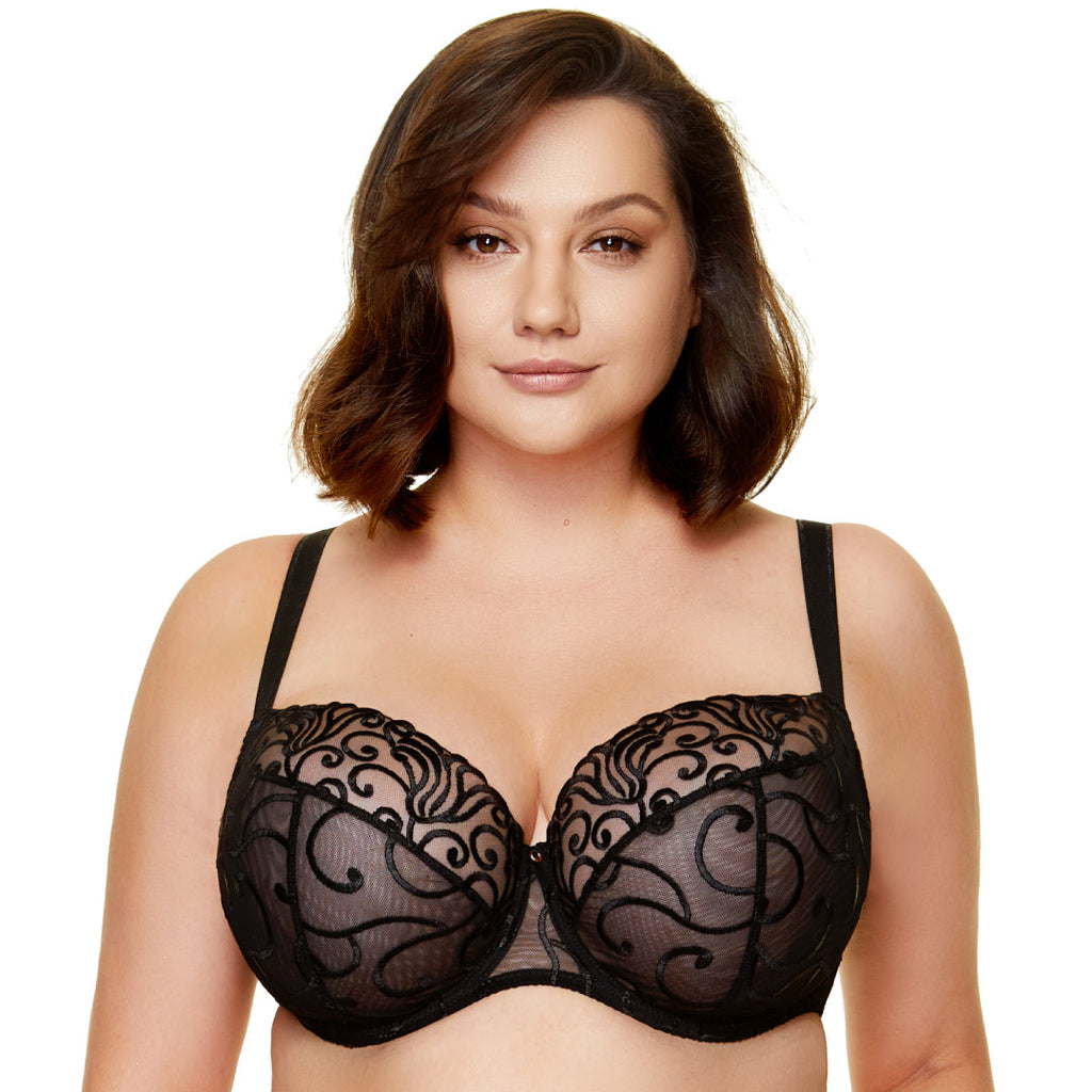 Sheer Full Figure Bra Gorteks Fiore Black