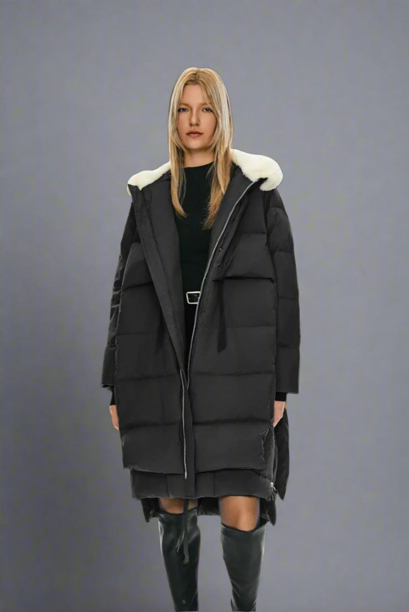 Orolay Womens Long Down Jacket Winter Puffer Jacket Warm Faux-Fur Collar Coat Black Small