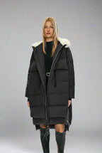 Orolay Damen Lange Daunenjacke Winter Pufferjacke Warmer Mantel mit Kunstpelzkragen Schwarz Klein