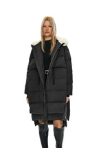 Orolay Damen Lange Daunenjacke Winter Pufferjacke Warmer Mantel mit Kunstpelzkragen Schwarz Klein