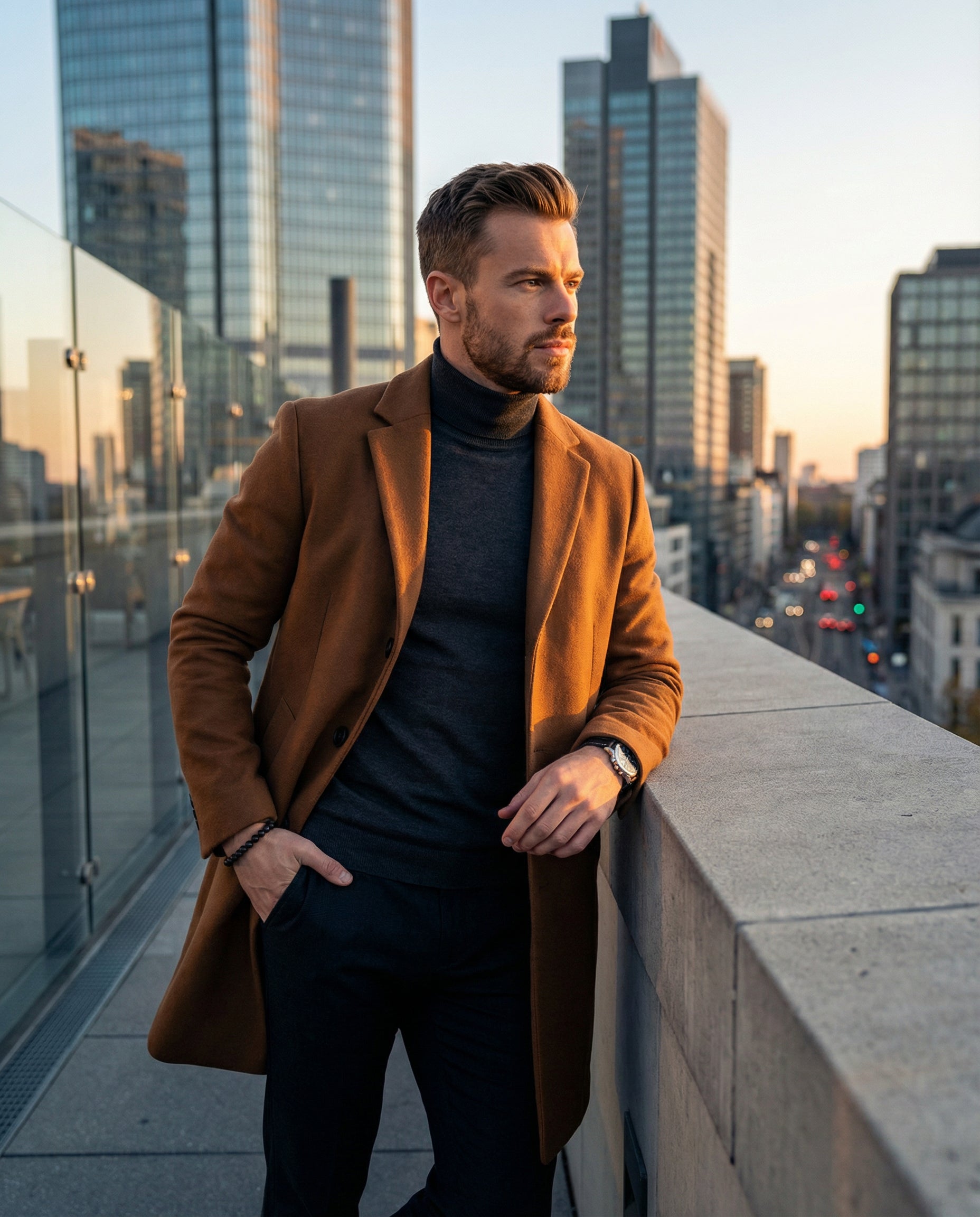 Mid-Length Woolen Coat for Men