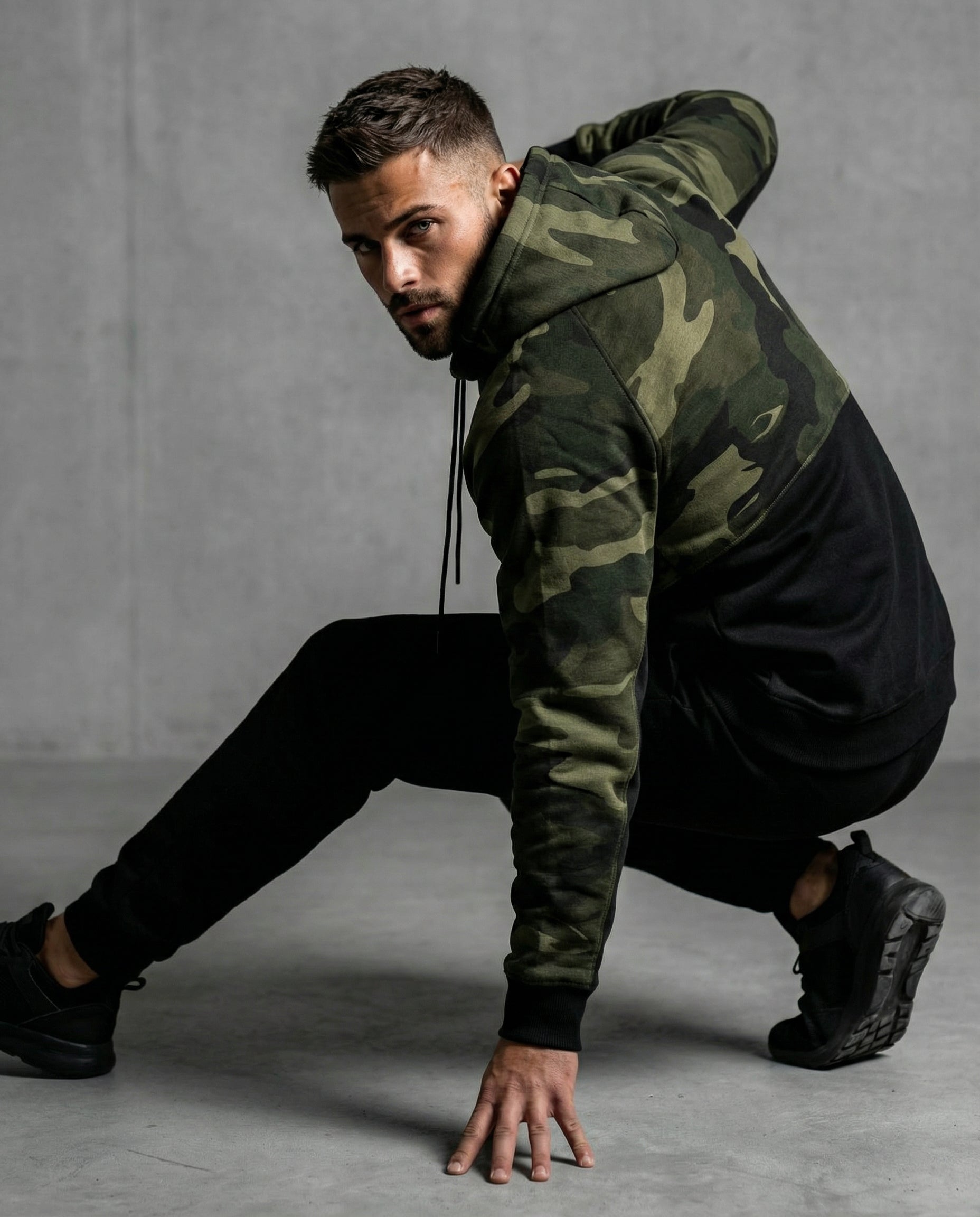 Men's Black Camo Fleece Hoodie