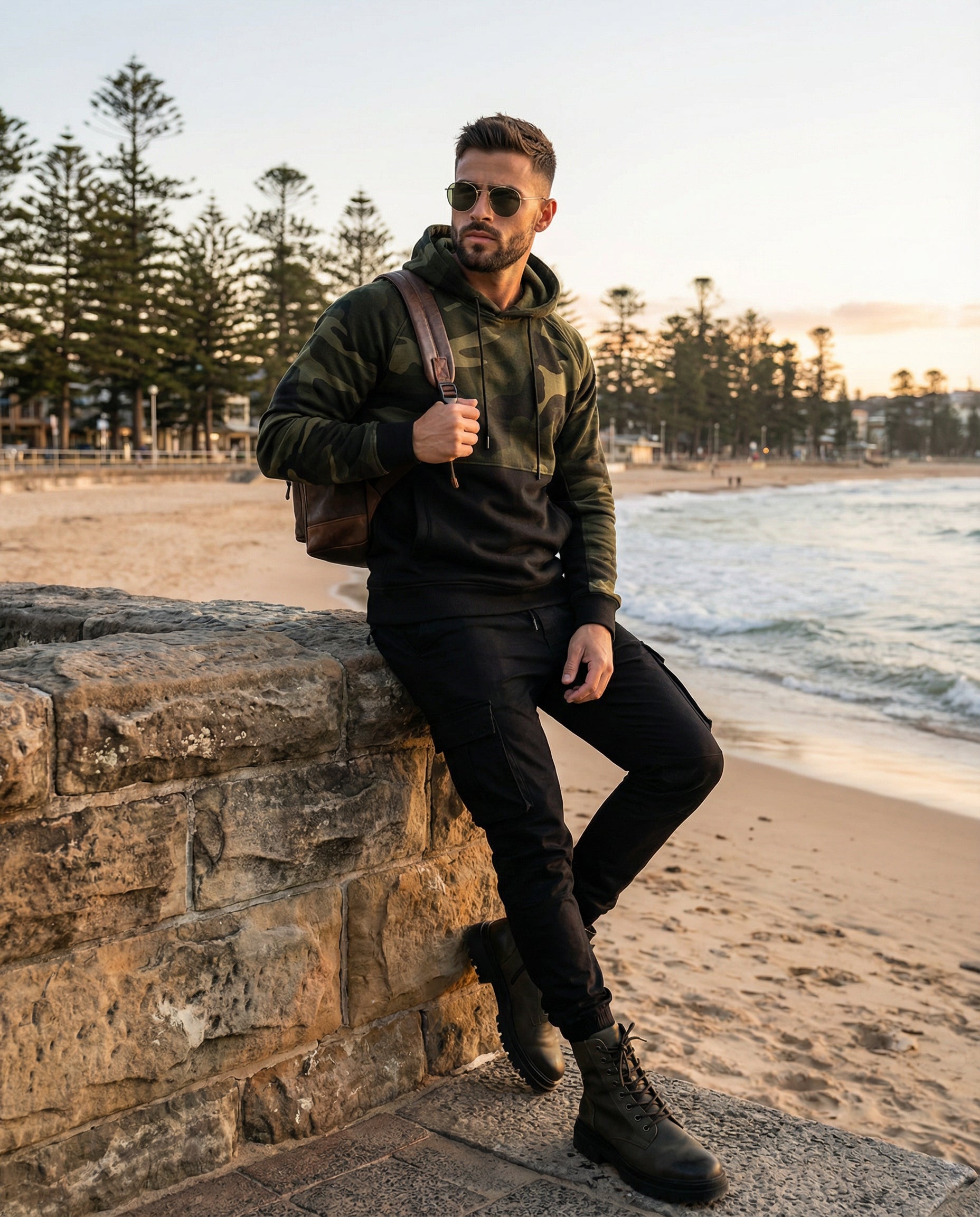 Men's Black Camo Fleece Hoodie