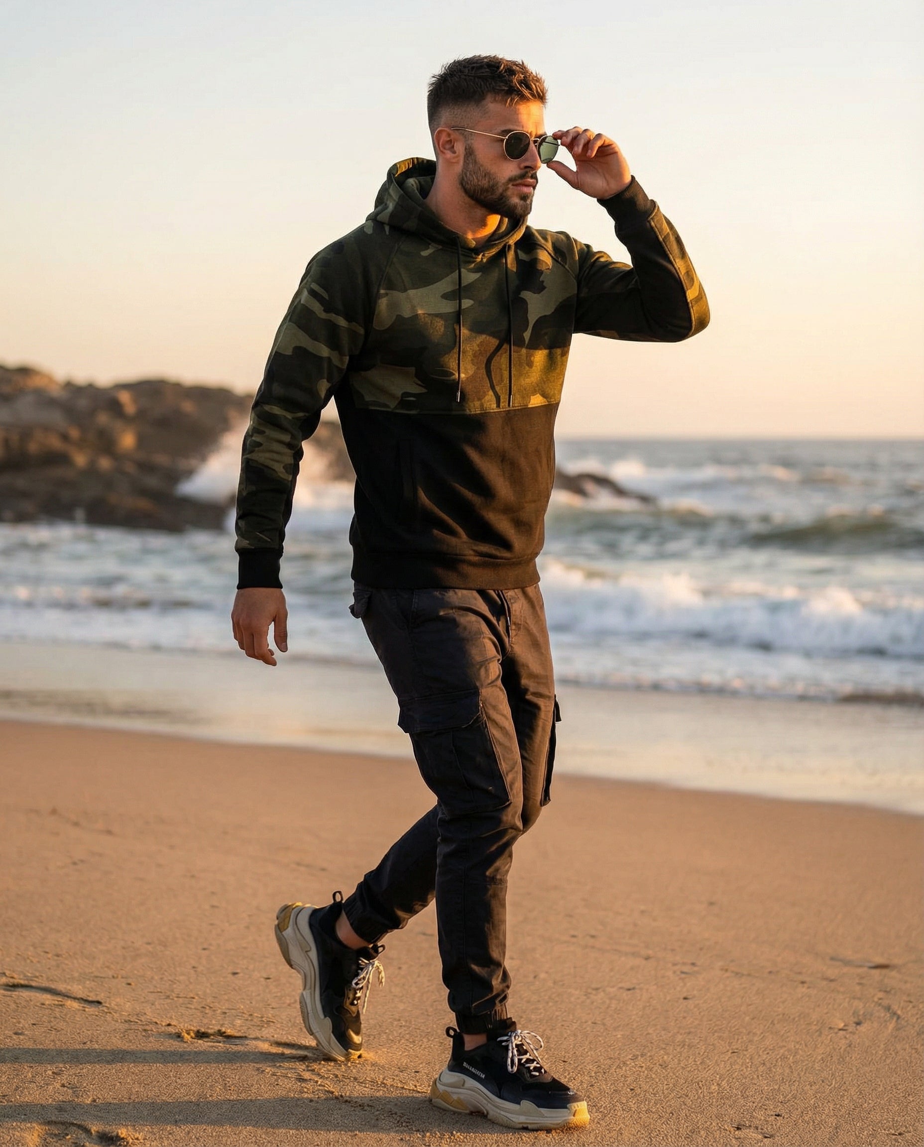 Men's Black Camo Fleece Hoodie