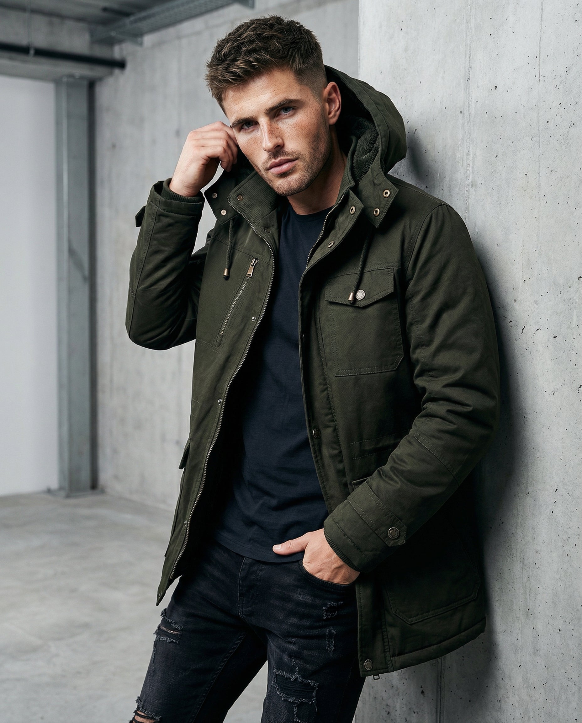 Mens Winter Coat Warm | Detachable Hood (Army GreenSmall)