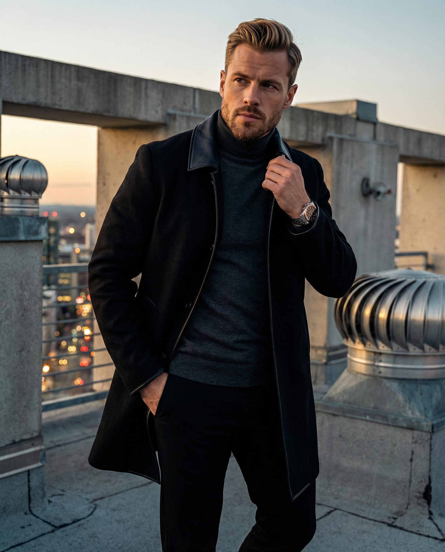 Men's Mid-Length Lapel Cashmere Wool Coat