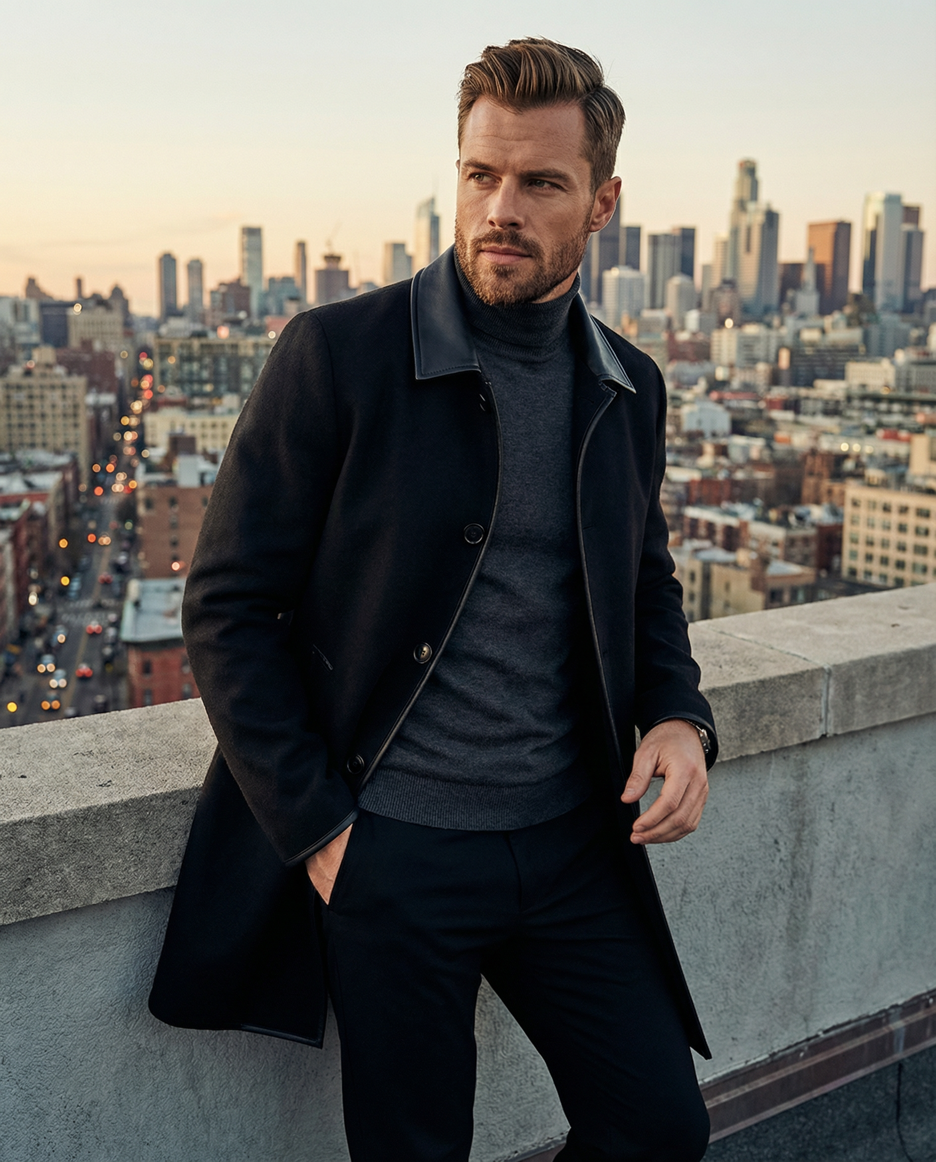 Men's Mid-Length Lapel Cashmere Wool Coat