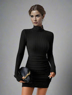 Sexy Black Turtleneck Mini Dress