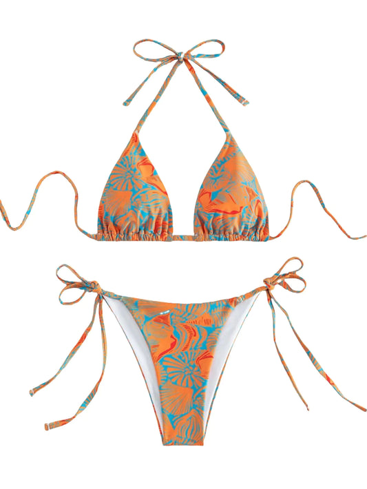 Tainehs Womens Sexy Halter Bikini Set Triangle Top Thong Bikini Swimsuits Cheeky Two Piece Bathing Suit Orange