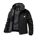 CHEXPEL Herren-Arbeitsjacke für Herbst und Winter, lockere Passform, Arbeitsmantel, Fleece-gefütterte Canvas-Jacke mit Kapuze