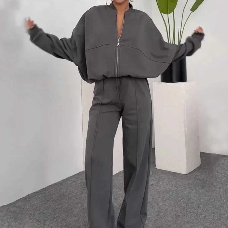 Zip Sweater and Trousers Suit for Women | Trousers Set