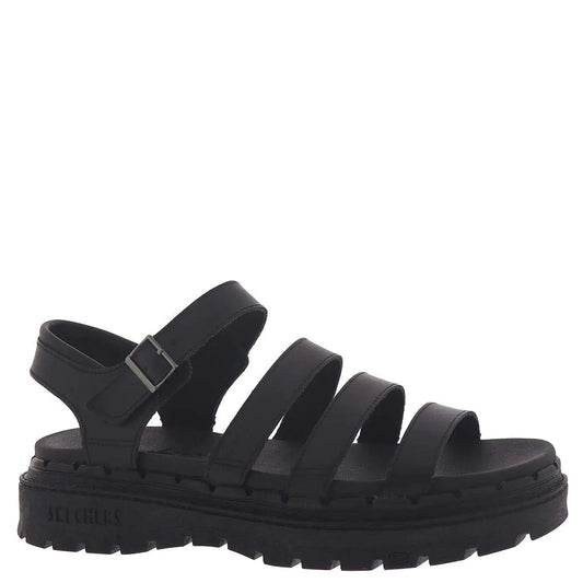 Sandalia de pescador con plataforma Skechers para mujer, color negro/negro, talla 5