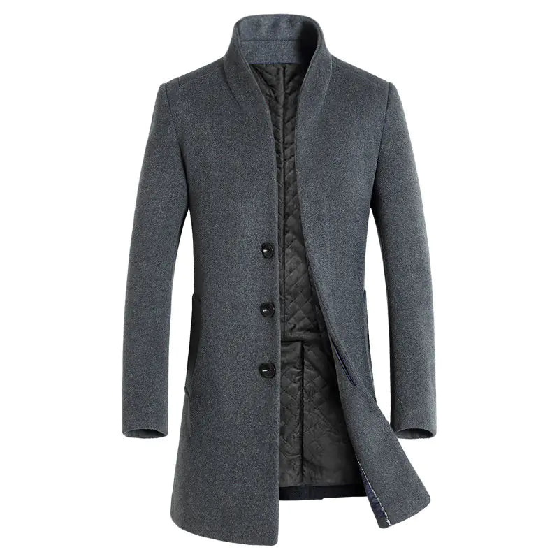 Men's Mid-Length Casual Woolen Trench Coat