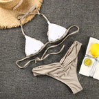 Women's Solid Color Ruffled Bikini Swimsuit Set