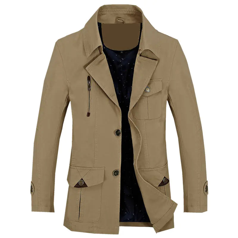 Men's Casual Mid-Length Cotton Trench Coat