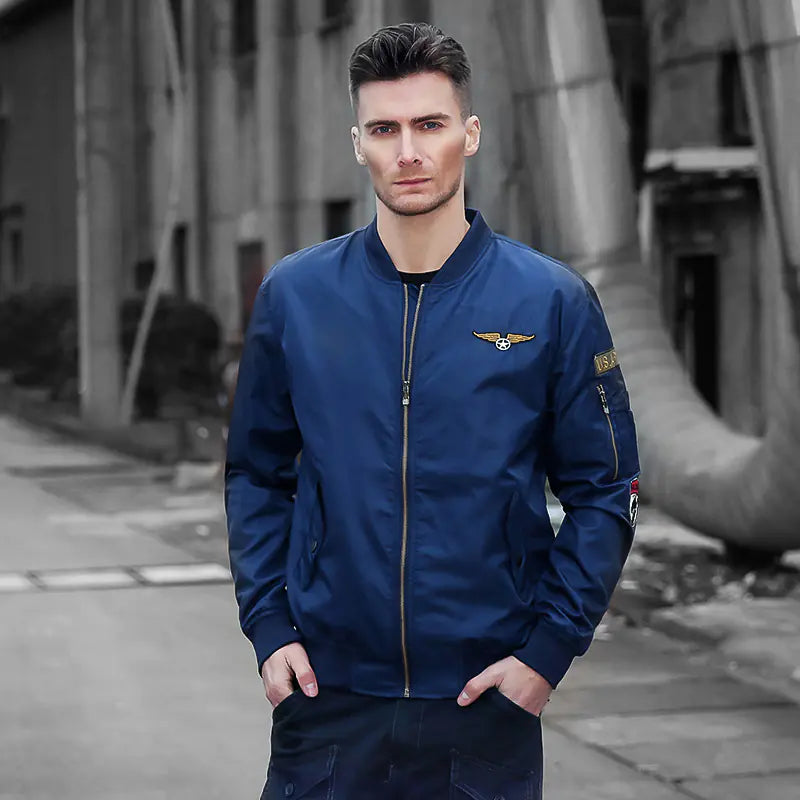 Men's Casual Stand Collar Jacket, Pilot Jacket