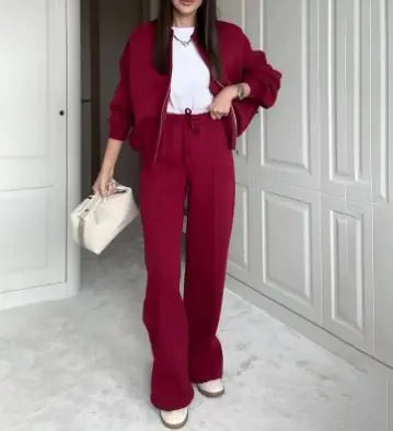 Loose Zip Sweater Casual Trousers Suit
