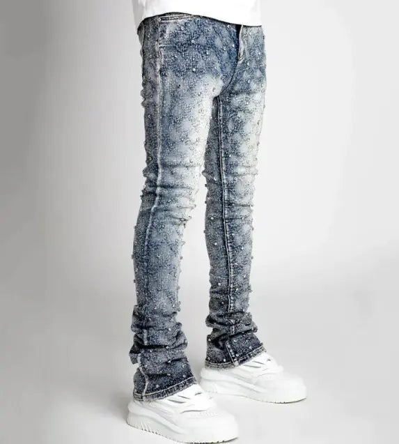 Slim Fit Blue Embellished Denim Jeans