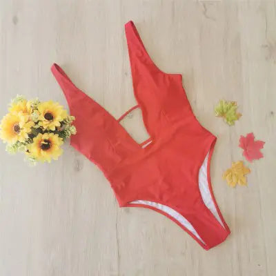 Women's Deep V Solid Color Bikini Swimsuit