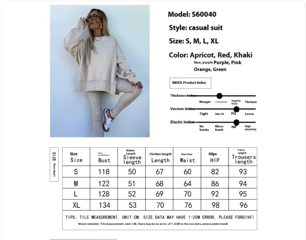 Women's Casual Sweater Set with Split Top and Tight Trousers